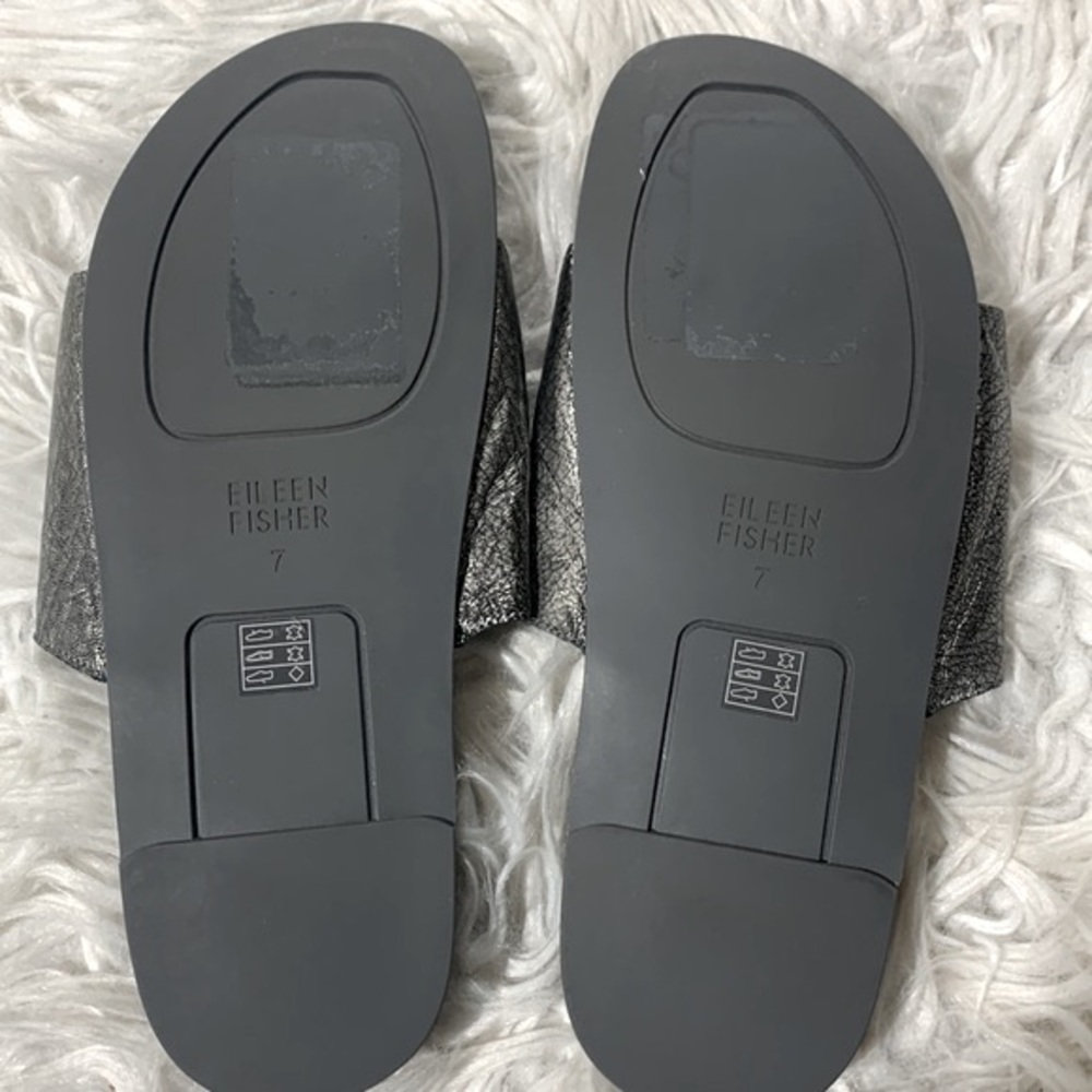 EILEEN Fisher motion slides sandals Pebbled leather in antique silver NWOT - Picture 7 of 8